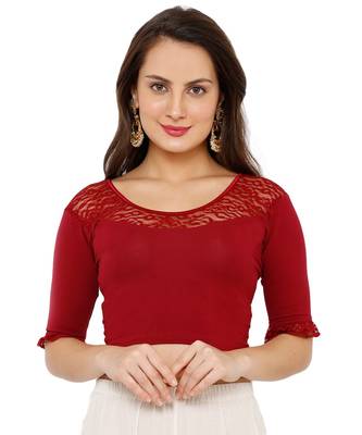 Women's Maroon Lycra Stretchable Readymade Saree Blouse 1
