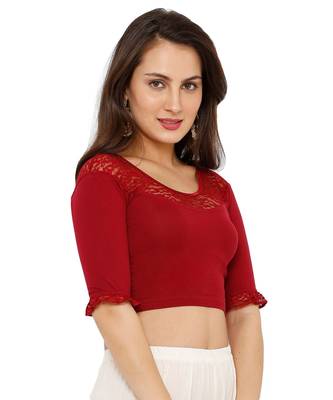 Women's Maroon Lycra Stretchable Readymade Saree Blouse 3
