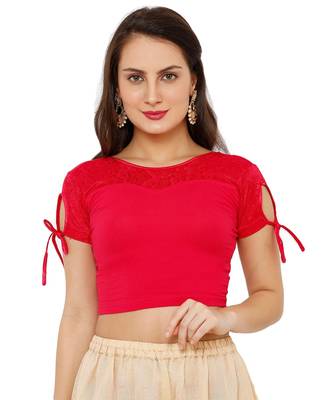 Women's Pink Cotton Lycra Stretchable Readymade Saree Blouse 1