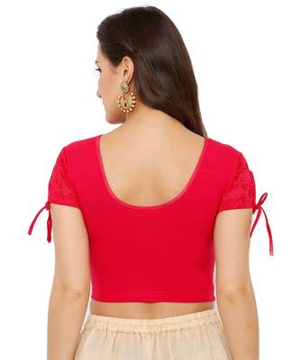Women's Pink Cotton Lycra Stretchable Readymade Saree Blouse 2
