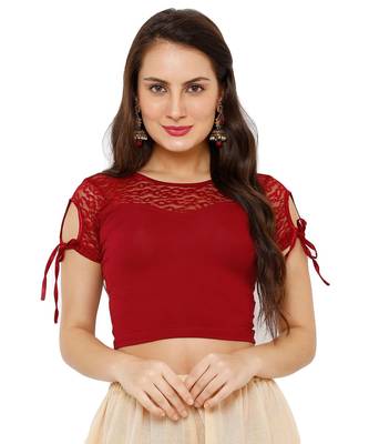 Women's Maroon Cotton Lycra Stretchable Readymade Saree Blouse 1