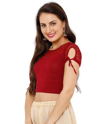 Women's Maroon Cotton Lycra Stretchable Readymade Saree Blouse 3