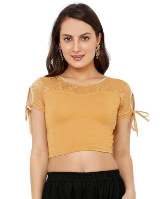 Women's Gold Cotton Lycra Stretchable Readymade Saree Blouse 1