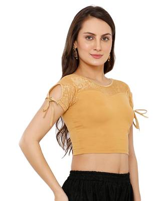 Women's Gold Cotton Lycra Stretchable Readymade Saree Blouse 3