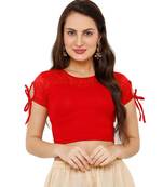 Women's Red Cotton Lycra Stretchable Readymade Saree Blouse