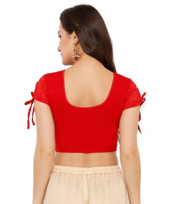Women's Red Cotton Lycra Stretchable Readymade Saree Blouse 2