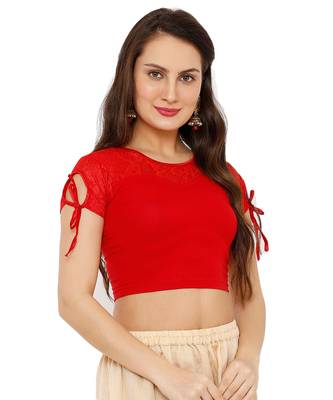 Women's Red Cotton Lycra Stretchable Readymade Saree Blouse 3