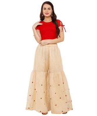 Women's Red Cotton Lycra Stretchable Readymade Saree Blouse 5