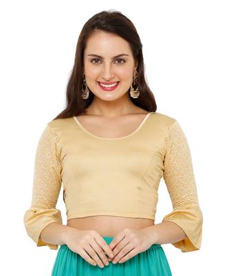 Women's Gold Nylon Stretchable Readymade Saree Blouse 1