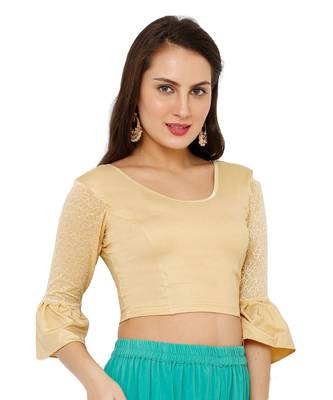 Women's Gold Nylon Stretchable Readymade Saree Blouse 3