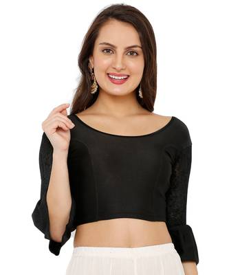 Women's Black Nylon Stretchable Readymade Saree Blouse 1