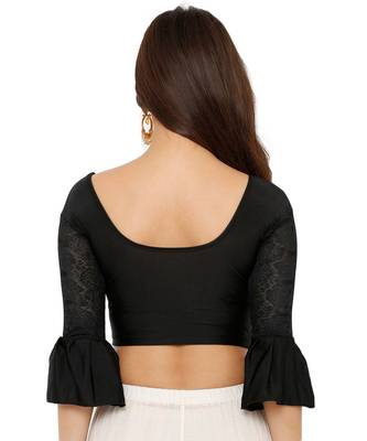 Women's Black Nylon Stretchable Readymade Saree Blouse 2