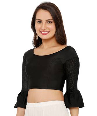 Women's Black Nylon Stretchable Readymade Saree Blouse 3