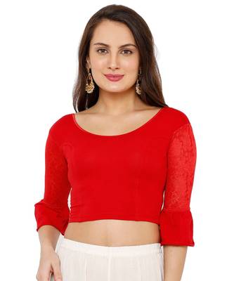 Women's Red Cotton Lycra Stretchable Readymade Saree Blouse 1