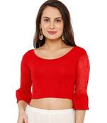 Women's Red Cotton Lycra Stretchable Readymade Saree Blouse