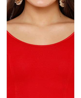 Women's Red Cotton Lycra Stretchable Readymade Saree Blouse 4