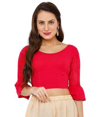 Women's Pink Cotton Lycra Stretchable Readymade Saree Blouse 1