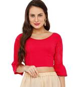 Women's Pink Cotton Lycra Stretchable Readymade Saree Blouse