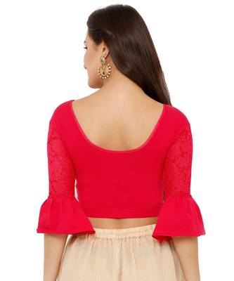 Women's Pink Cotton Lycra Stretchable Readymade Saree Blouse 2