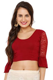 Women's Maroon Cotton Lycra Stretchable Readymade Saree Blouse
