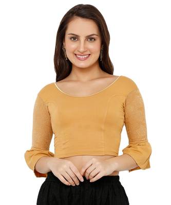 Women's Gold Cotton Lycra Stretchable Readymade Saree Blouse 1