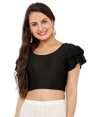 Women's Black Nylon Stretchable Readymade Saree Blouse 1