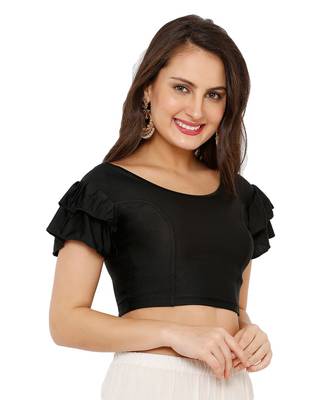 Women's Black Nylon Stretchable Readymade Saree Blouse 3