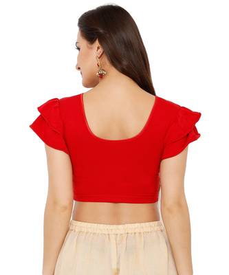 Women's Red Cotton Lycra Stretchable Readymade Saree Blouse 2