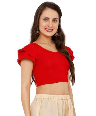 Women's Red Cotton Lycra Stretchable Readymade Saree Blouse 3