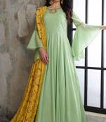 Designer Mint Green  Heavy Cotton Maslin Slub Handwork Partywear Suit