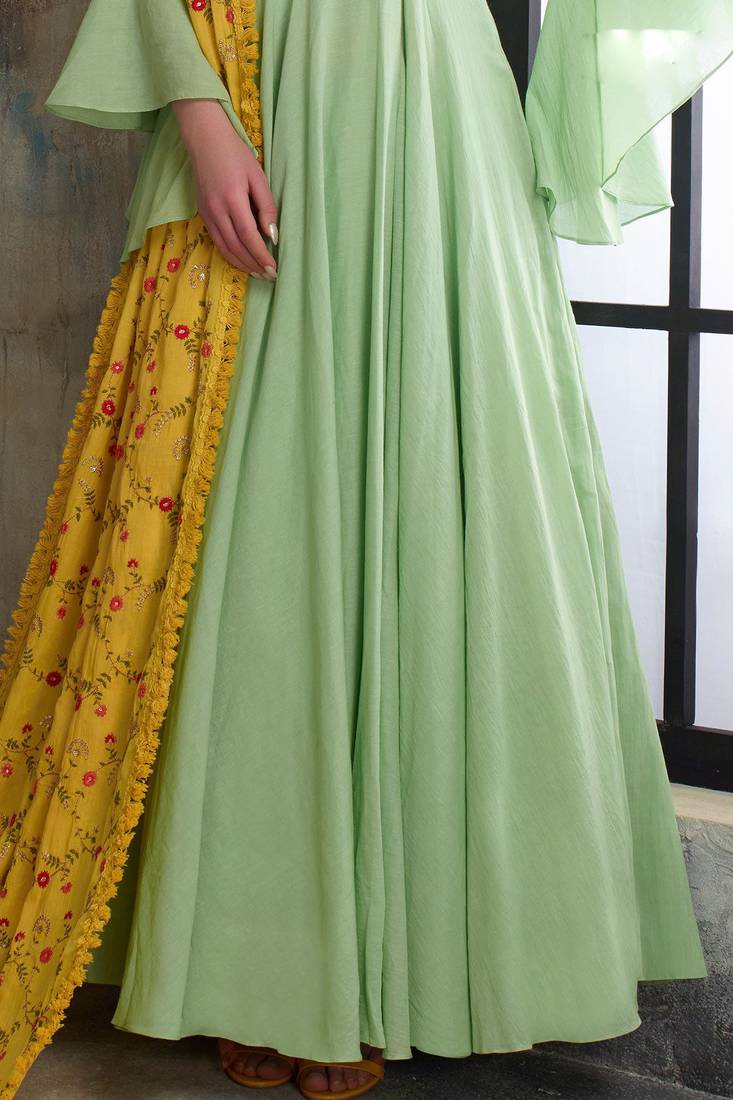 Designer Mint Green  Heavy Cotton Maslin Slub Handwork Partywear Suit