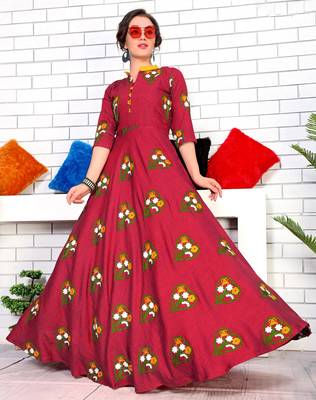 Red Namo Slub Two Tone Rayon Fancy Kurti 1