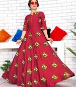 Red Namo Slub Two Tone Rayon Fancy Kurti