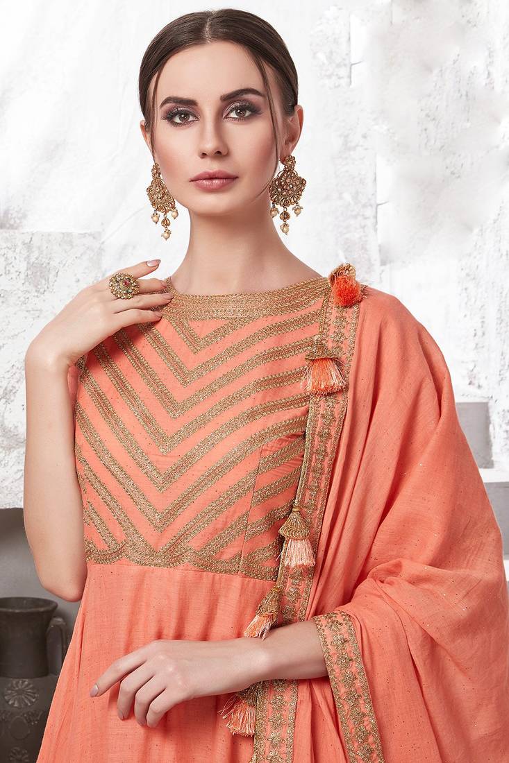 Partywear Designer Indian Red Heavy Cotton Maslin  Partywear Suit