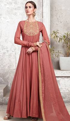 Partywear Designer Salmon Heavy Cotton Maslin  Partywear Suit 1