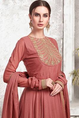 Partywear Designer Salmon Heavy Cotton Maslin  Partywear Suit 2