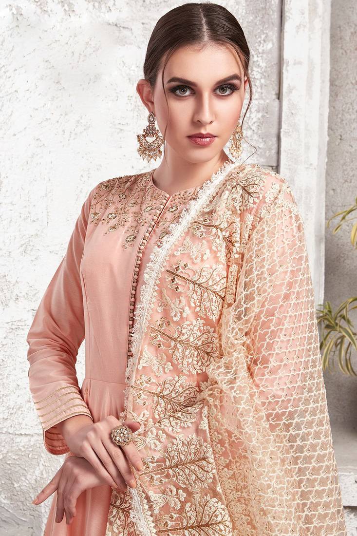 Partywear Designer Light Pink Zurich Satin Partywear Suit