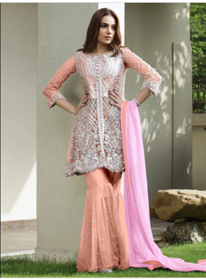 Orange embroidered net salwar 1