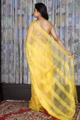 Yellow Jute Organza Saree With Weaving Design 4
