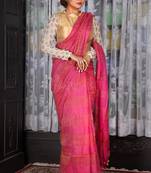 Pink Jute Organza Saree With Weaving Design
