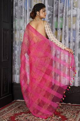 Pink Jute Organza Saree With Weaving Design 2