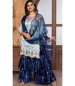 Blue Embroidered Ruby Semi Stitched Salwar With Dupatta