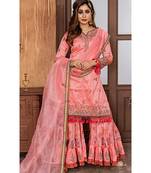 Pink Embroidered Organza Semi Stitched Salwar With Dupatta