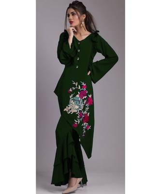 All Season Designer Dark Green Diamond Heavy Georgette Fancy Kurti 1