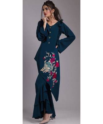All Season Designer Teal Green Diamond Heavy Georgette Fancy Kurti 1