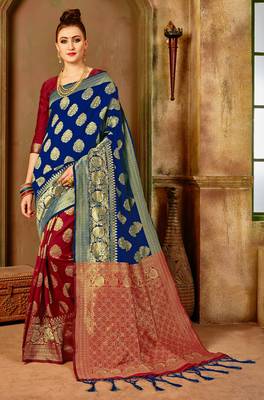 Blue Woven Banarasi Saree With Blouse 1