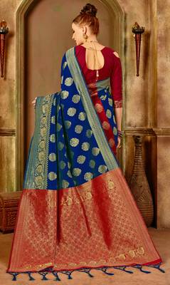 Blue Woven Banarasi Saree With Blouse 2