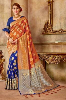 Orange Woven Banarasi Saree With Blouse 1