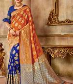 Orange Woven Banarasi Saree With Blouse