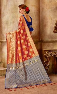 Orange Woven Banarasi Saree With Blouse 2